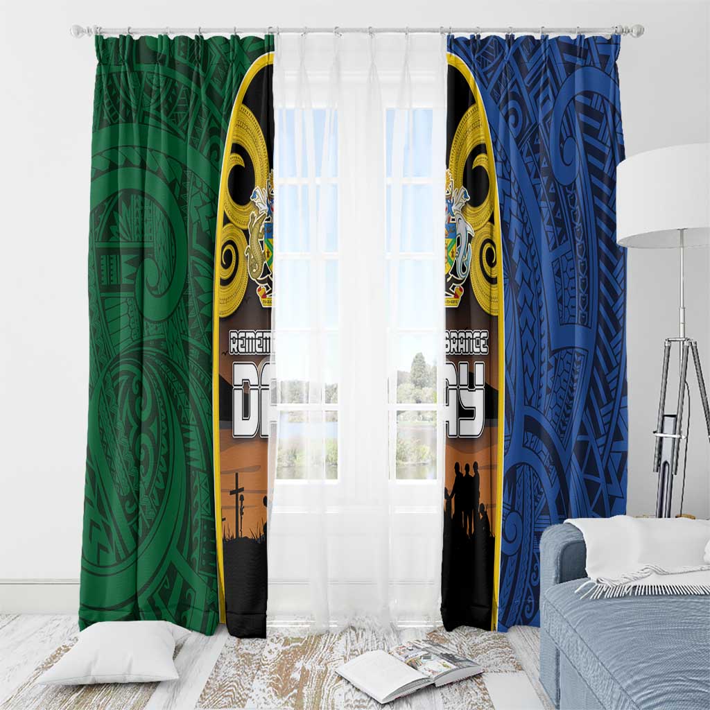 Solomon Islands Remembrance Day Window Curtain Lest We Forget and Polynesian Tattoo Pattern