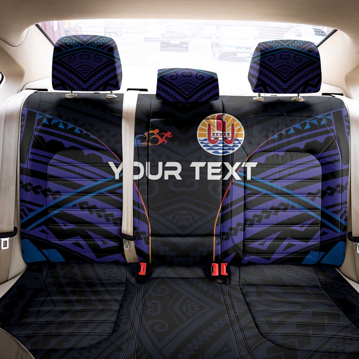 Personalised Tahiti Triathlon Polynesian Pattern Back Car Seat Cover
