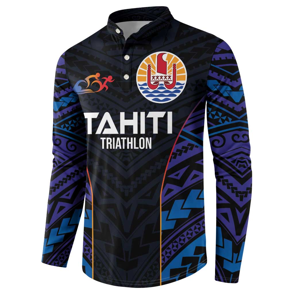 Personalised Tahiti Triathlon Polynesian Pattern Button Sweatshirt