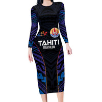 Personalised Tahiti Triathlon Polynesian Pattern Family Matching Long Sleeve Bodycon Dress and Hawaiian Shirt