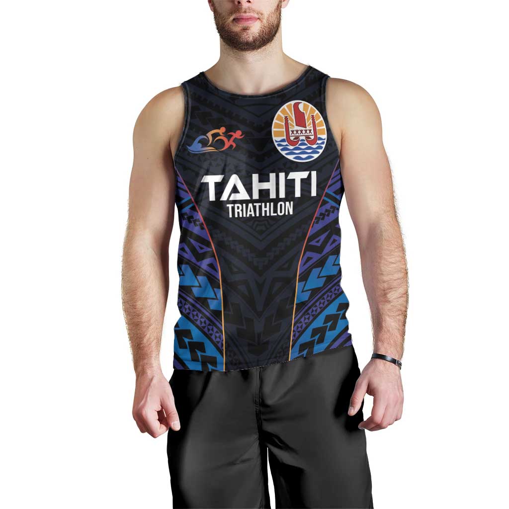 Personalised Tahiti Triathlon Polynesian Pattern Men Tank Top