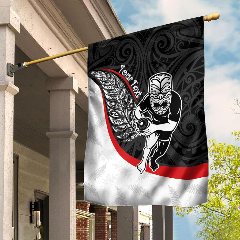 Personalised Aotearoa Lawn Bowls Garden Flag Maori Warrior and Silver Fern Sporty Style LT03 House Flag Black - Polynesian Pride