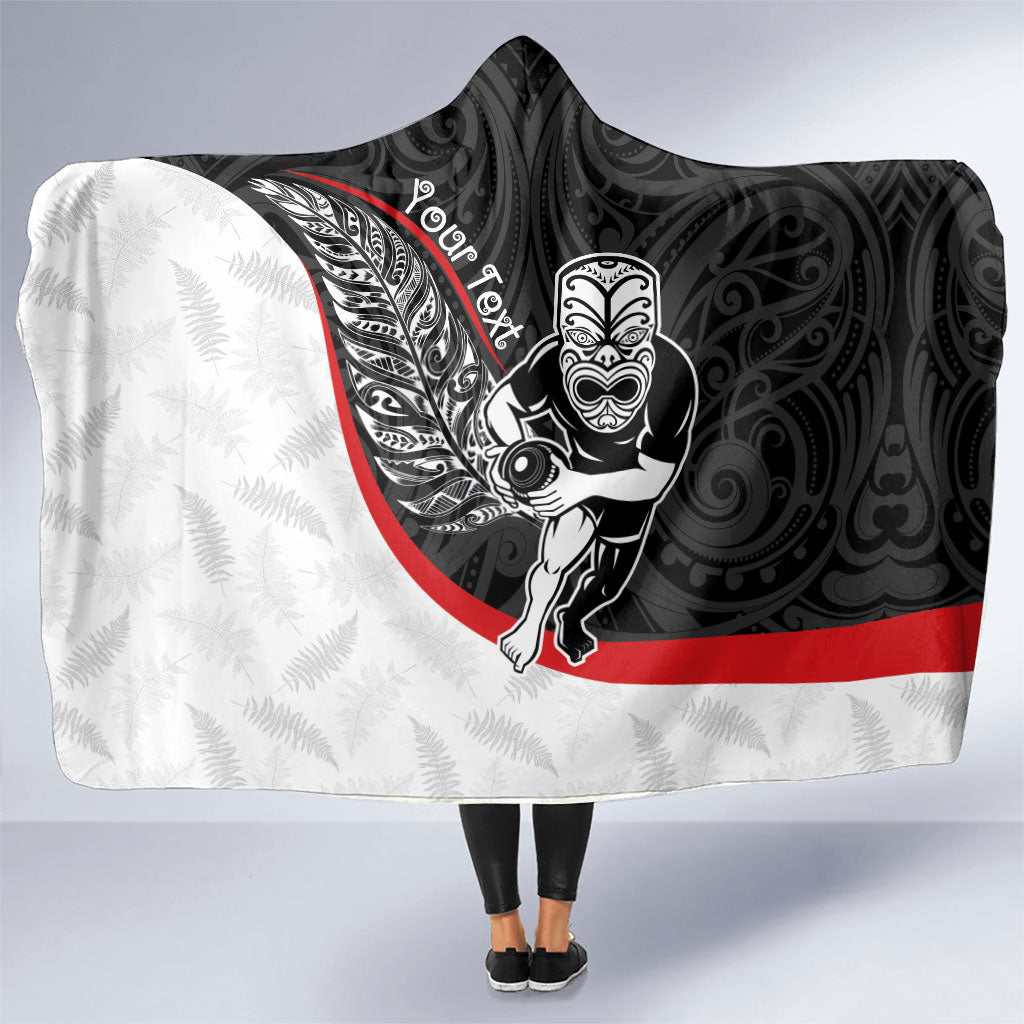 Personalised Aotearoa Lawn Bowls Hooded Blanket Maori Warrior and Silver Fern Sporty Style