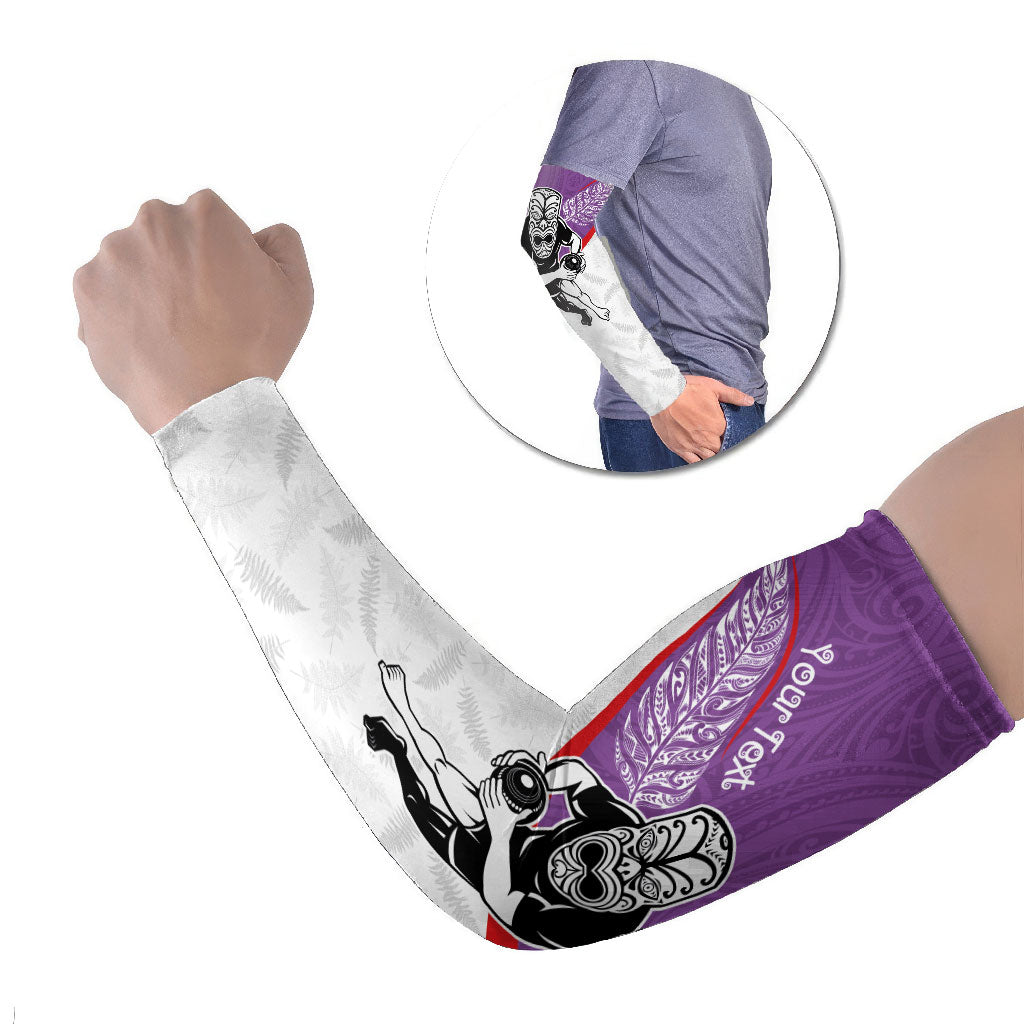 Personalised Aotearoa Lawn Bowls Arm Sleeves Maori Warrior and Silver Fern Sporty Style Purple LT03 Set of 2 Purple - Polynesian Pride