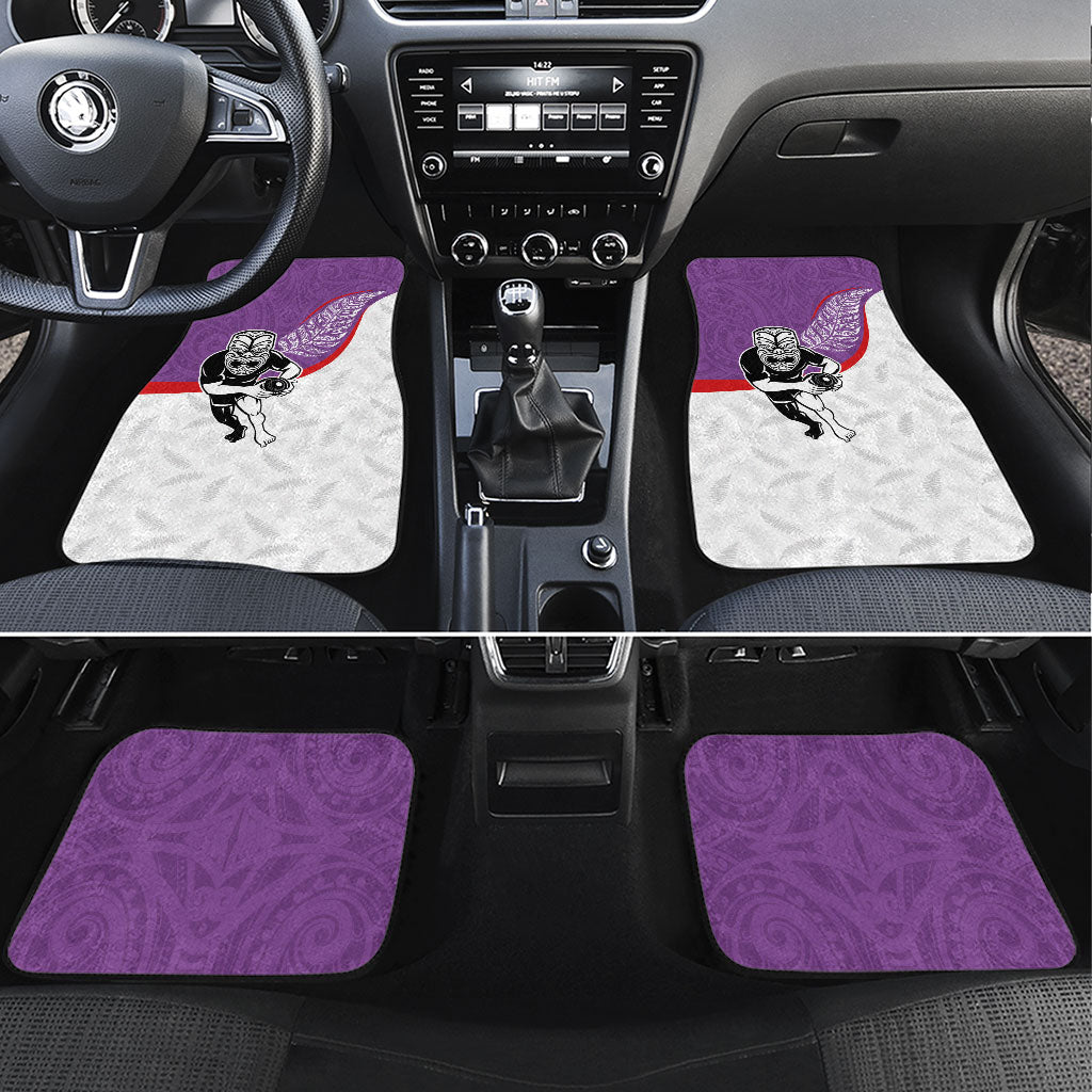 Aotearoa Lawn Bowls Car Mats Maori Warrior and Silver Fern Sporty Style Purple