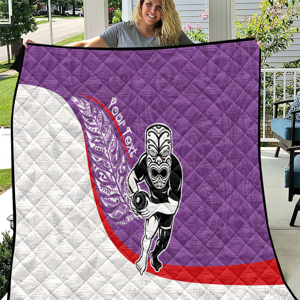 Personalised Aotearoa Lawn Bowls Quilt Maori Warrior and Silver Fern Sporty Style Purple LT03 Purple - Polynesian Pride