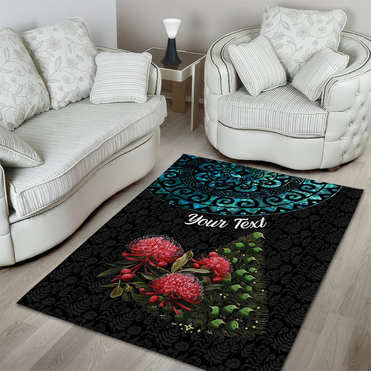 Personalized New Zealand Christmas Area Rug Maori Santa Pikorua and Pohutukawa Meri Kirihimete LT03 - Polynesian Pride