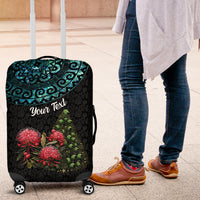 Personalized New Zealand Christmas Luggage Cover Maori Santa Pikorua and Pohutukawa Meri Kirihimete LT03 Black - Polynesian Pride