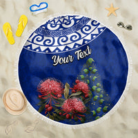 Personalized New Zealand Christmas Beach Blanket Maori Santa Pikorua and Pohutukawa Meri Kirihimete Blue LT03 One Size 150cm Blue - Polynesian Pride