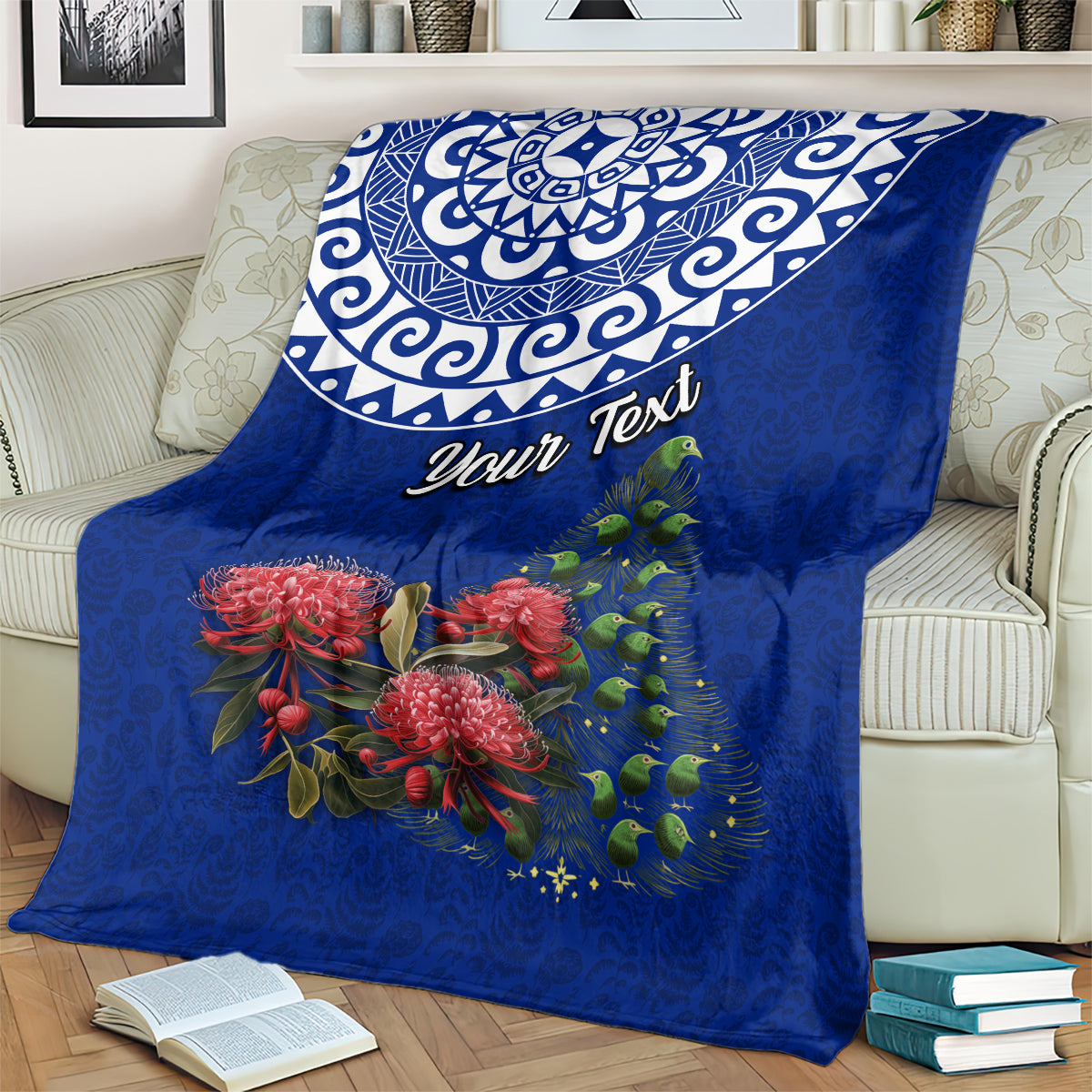 Personalized New Zealand Christmas Blanket Maori Santa Pikorua and Pohutukawa Meri Kirihimete Blue LT03 - Polynesian Pride