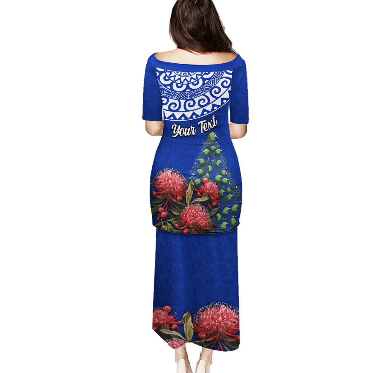 Personalized New Zealand Christmas Family Matching Puletasi Dress and Hawaiian Shirt Maori Santa Pikorua and Pohutukawa Meri Kirihimete Blue LT03 - Polynesian Pride