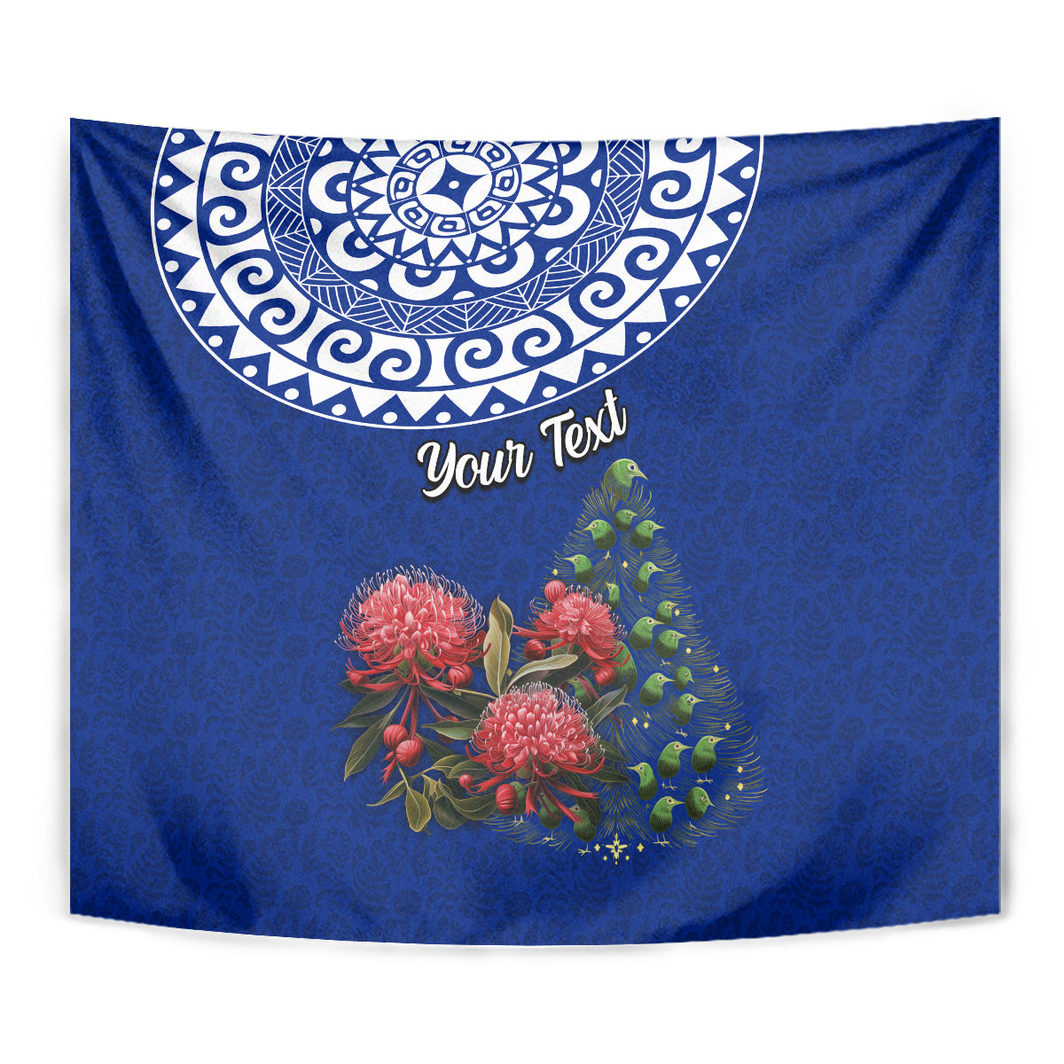 Personalized New Zealand Christmas Tapestry Maori Santa Pikorua and Pohutukawa Meri Kirihimete Blue LT03 - Polynesian Pride