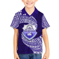 Tonga Tupou High School Family Matching Off Shoulder Short Dress and Hawaiian Shirt Traditional Ngatu and Polynesian Pattern LT03 Son's Shirt Blue - Polynesian Pride