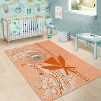 Kanaka Maoli Tropical Flowers with Kakau Tribal Area Rug Peach Fuzz Color LT03 - Polynesian Pride