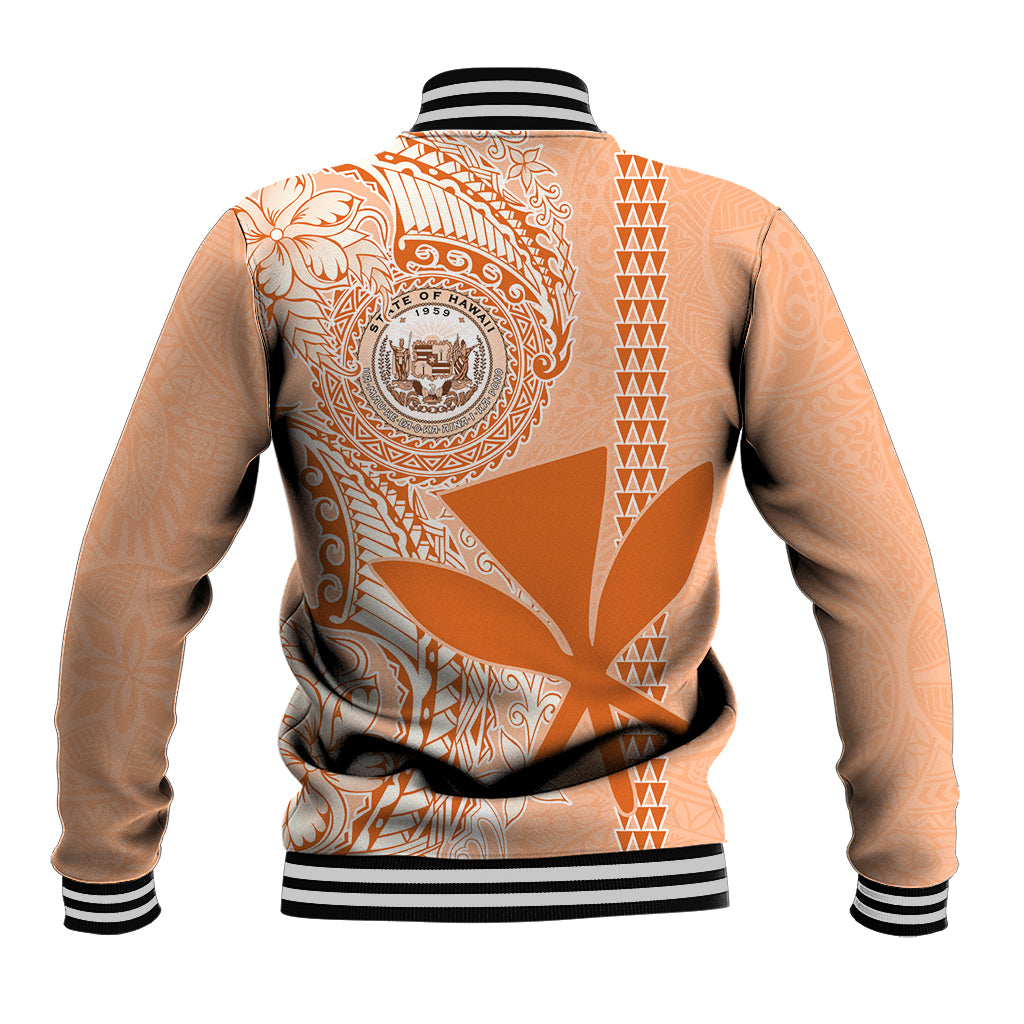 Kanaka Maoli Tropical Flowers with Kakau Tribal Baseball Jacket Peach Fuzz Color LT03 - Polynesian Pride