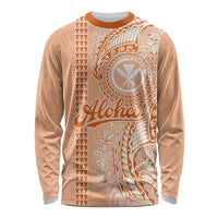 Kanaka Maoli Tropical Flowers with Kakau Tribal Long Sleeve Shirt Peach Fuzz Color LT03 Unisex Peach Fuzz - Polynesian Pride