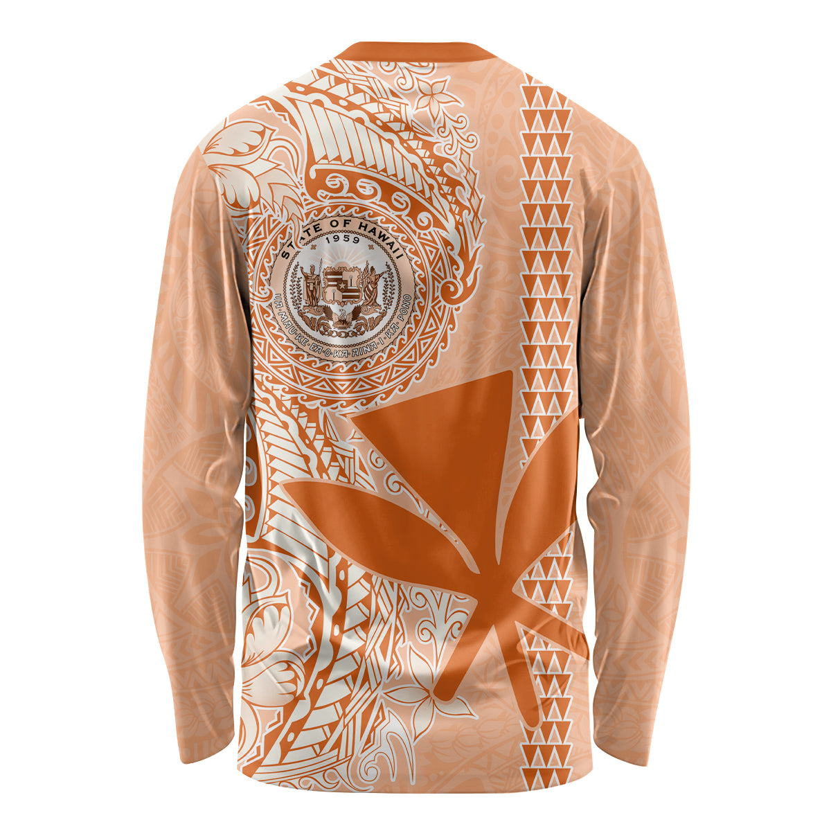 Kanaka Maoli Tropical Flowers with Kakau Tribal Long Sleeve Shirt Peach Fuzz Color LT03 - Polynesian Pride