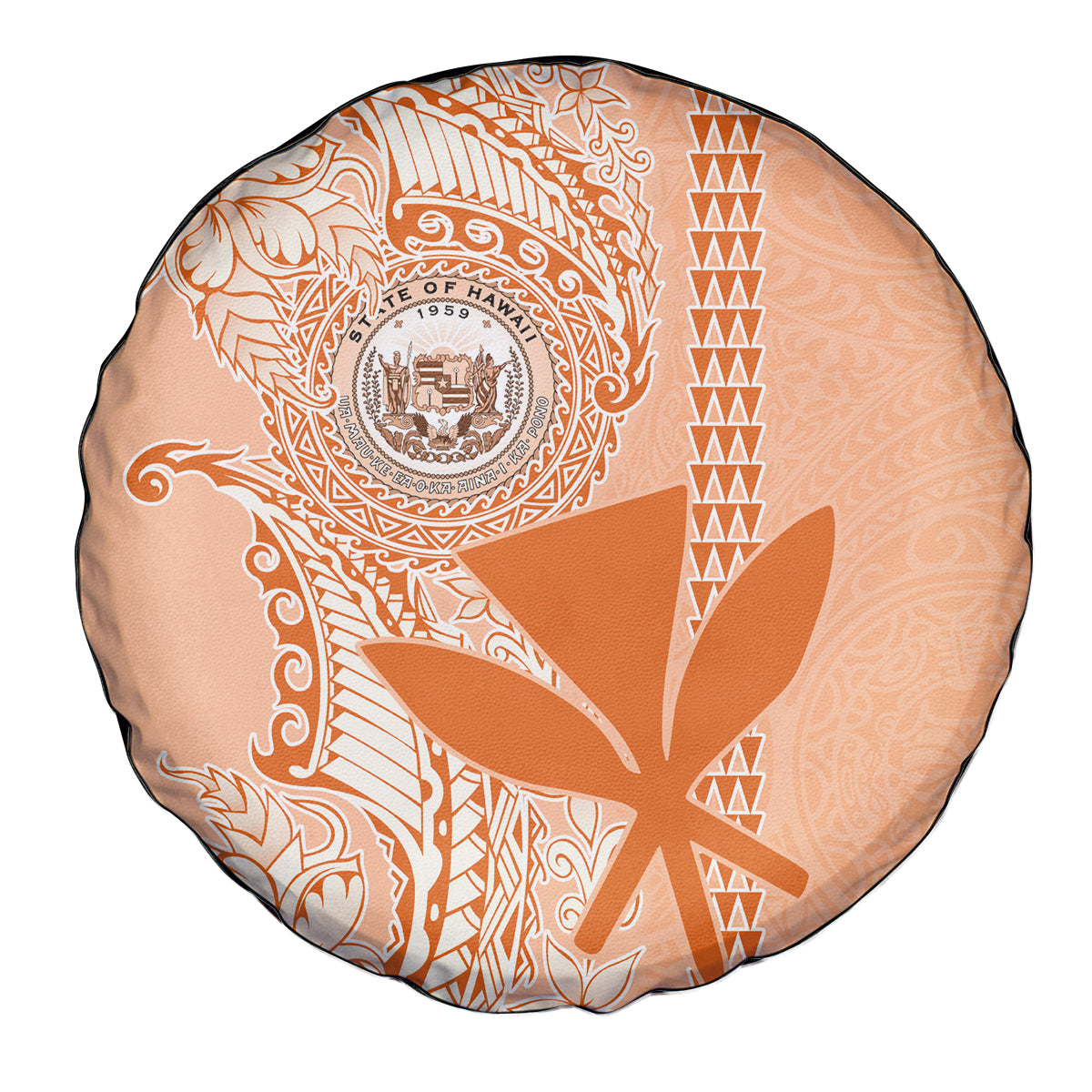 Kanaka Maoli Tropical Flowers with Kakau Tribal Spare Tire Cover Peach Fuzz Color LT03 - Polynesian Pride