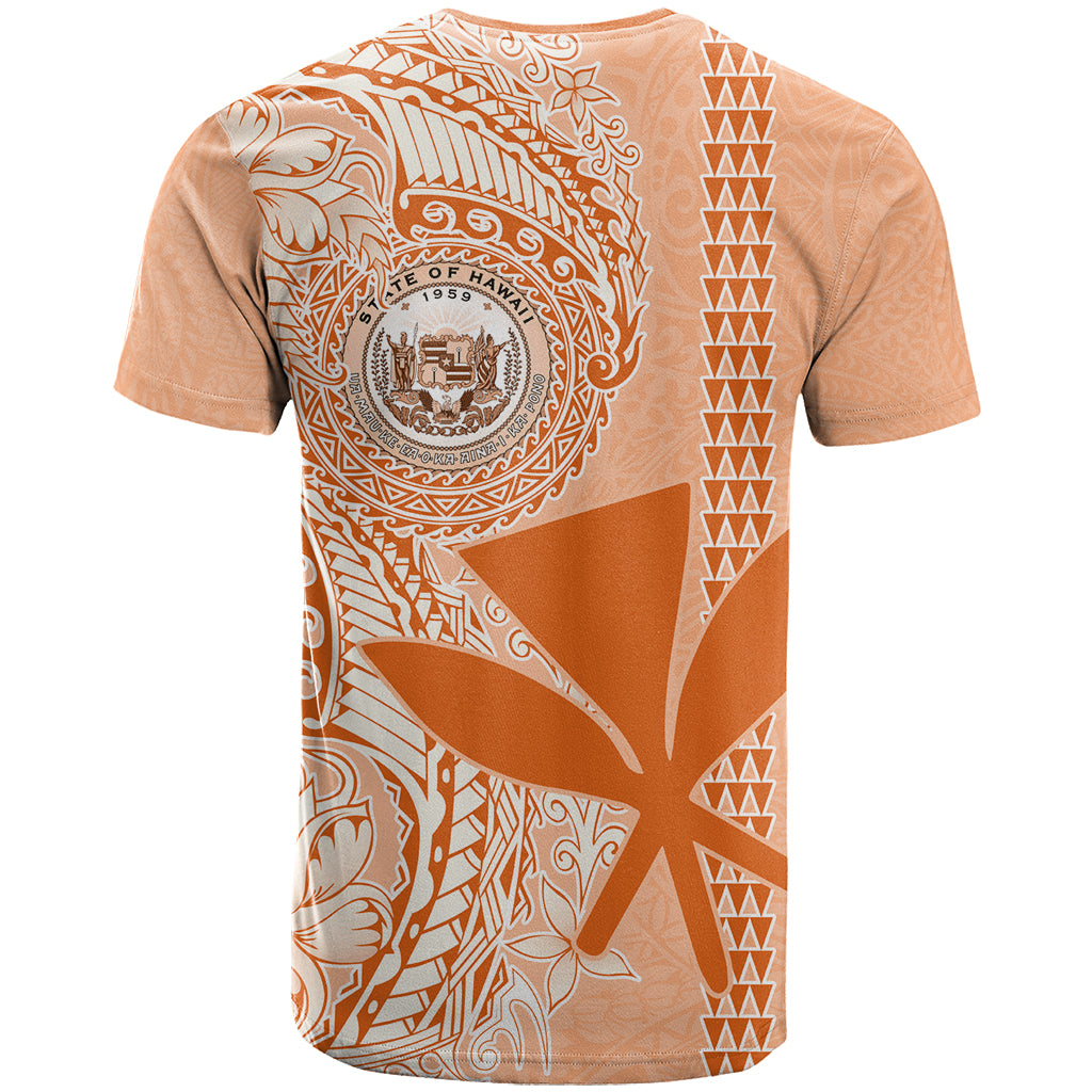 Kanaka Maoli Tropical Flowers with Kakau Tribal T Shirt Peach Fuzz Color LT03 - Polynesian Pride