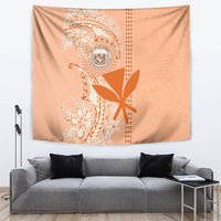 Kanaka Maoli Tropical Flowers with Kakau Tribal Tapestry Peach Fuzz Color LT03 - Polynesian Pride