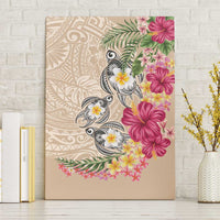 Hawaiian Tropical Flowers and Tribal Turtles Canvas Wall Art Polynesian Art Motifs Beige Color LT03 Without Frame Beige - Polynesian Pride