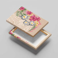 Hawaiian Tropical Flowers and Tribal Turtles Canvas Wall Art Polynesian Art Motifs Beige Color LT03 - Polynesian Pride