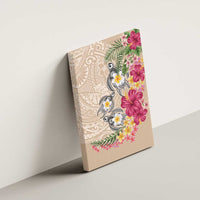 Hawaiian Tropical Flowers and Tribal Turtles Canvas Wall Art Polynesian Art Motifs Beige Color LT03 - Polynesian Pride