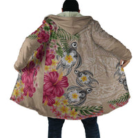 Hawaiian Tropical Flowers and Tribal Turtles Cloak Polynesian Art Motifs Beige Color LT03 - Polynesian Pride