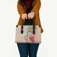 Hawaiian Tropical Flowers and Tribal Turtles Leather Bag Polynesian Art Motifs Beige Color LT03 - Polynesian Pride