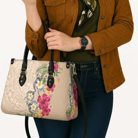 Hawaiian Tropical Flowers and Tribal Turtles Leather Bag Polynesian Art Motifs Beige Color LT03 - Polynesian Pride