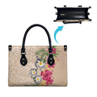 Hawaiian Tropical Flowers and Tribal Turtles Leather Bag Polynesian Art Motifs Beige Color LT03 - Polynesian Pride