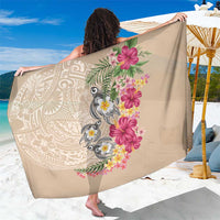 Hawaiian Tropical Flowers and Tribal Turtles Sarong Polynesian Art Motifs Beige Color LT03 One Size 44 x 66 inches Beige - Polynesian Pride