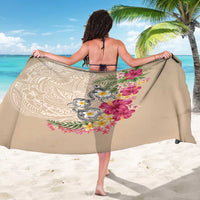 Hawaiian Tropical Flowers and Tribal Turtles Sarong Polynesian Art Motifs Beige Color LT03 - Polynesian Pride