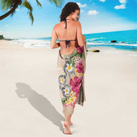 Hawaiian Tropical Flowers and Tribal Turtles Sarong Polynesian Art Motifs Beige Color LT03 - Polynesian Pride
