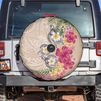 Hawaiian Tropical Flowers and Tribal Turtles Spare Tire Cover Polynesian Art Motifs Beige Color LT03 Beige - Polynesian Pride