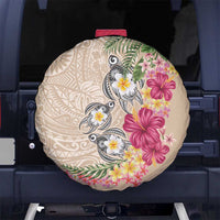 Hawaiian Tropical Flowers and Tribal Turtles Spare Tire Cover Polynesian Art Motifs Beige Color LT03 No hole Beige - Polynesian Pride