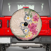 Hawaiian Tropical Flowers and Tribal Turtles Spare Tire Cover Polynesian Art Motifs Beige Color LT03 - Polynesian Pride