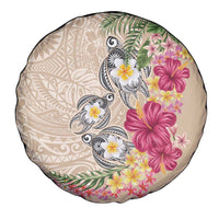 Hawaiian Tropical Flowers and Tribal Turtles Spare Tire Cover Polynesian Art Motifs Beige Color LT03 - Polynesian Pride