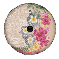 Hawaiian Tropical Flowers and Tribal Turtles Spare Tire Cover Polynesian Art Motifs Beige Color LT03 - Polynesian Pride