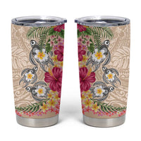 Hawaiian Tropical Flowers and Tribal Turtles Tumbler Cup Polynesian Art Motifs Beige Color LT03 Beige - Polynesian Pride