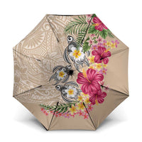 Hawaiian Tropical Flowers and Tribal Turtles Umbrella Polynesian Art Motifs Beige Color LT03 One Size Folded 11.42 inch Opened Diameter 37.4 inch Beige - Polynesian Pride