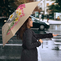 Hawaiian Tropical Flowers and Tribal Turtles Umbrella Polynesian Art Motifs Beige Color LT03 - Polynesian Pride