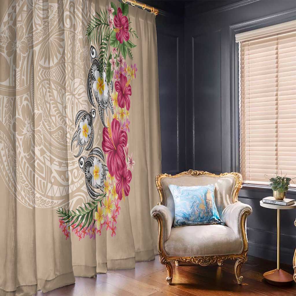 Hawaiian Tropical Flowers and Tribal Turtles Window Curtain Polynesian Art Motifs Beige Color LT03 - Polynesian Pride