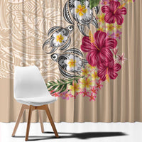 Hawaiian Tropical Flowers and Tribal Turtles Window Curtain Polynesian Art Motifs Beige Color LT03 - Polynesian Pride