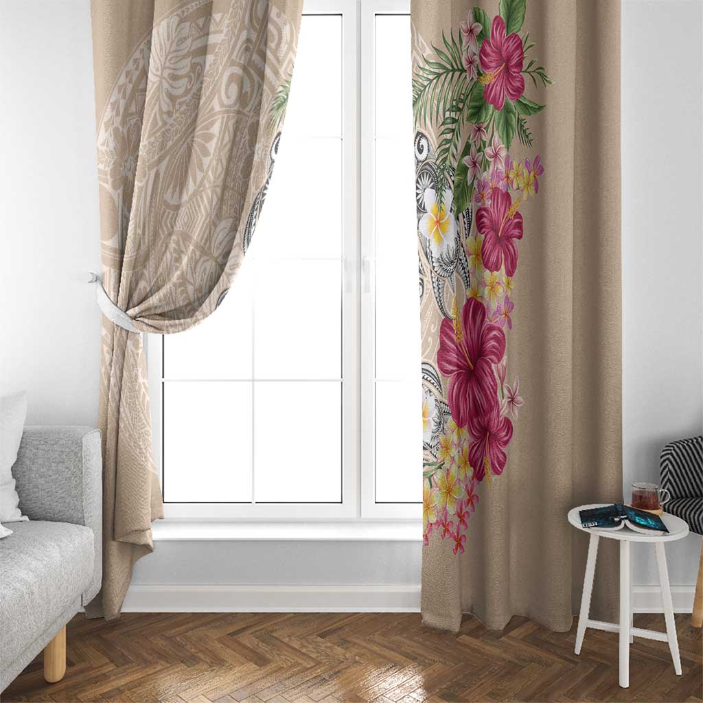 Hawaiian Tropical Flowers and Tribal Turtles Window Curtain Polynesian Art Motifs Beige Color LT03 - Polynesian Pride