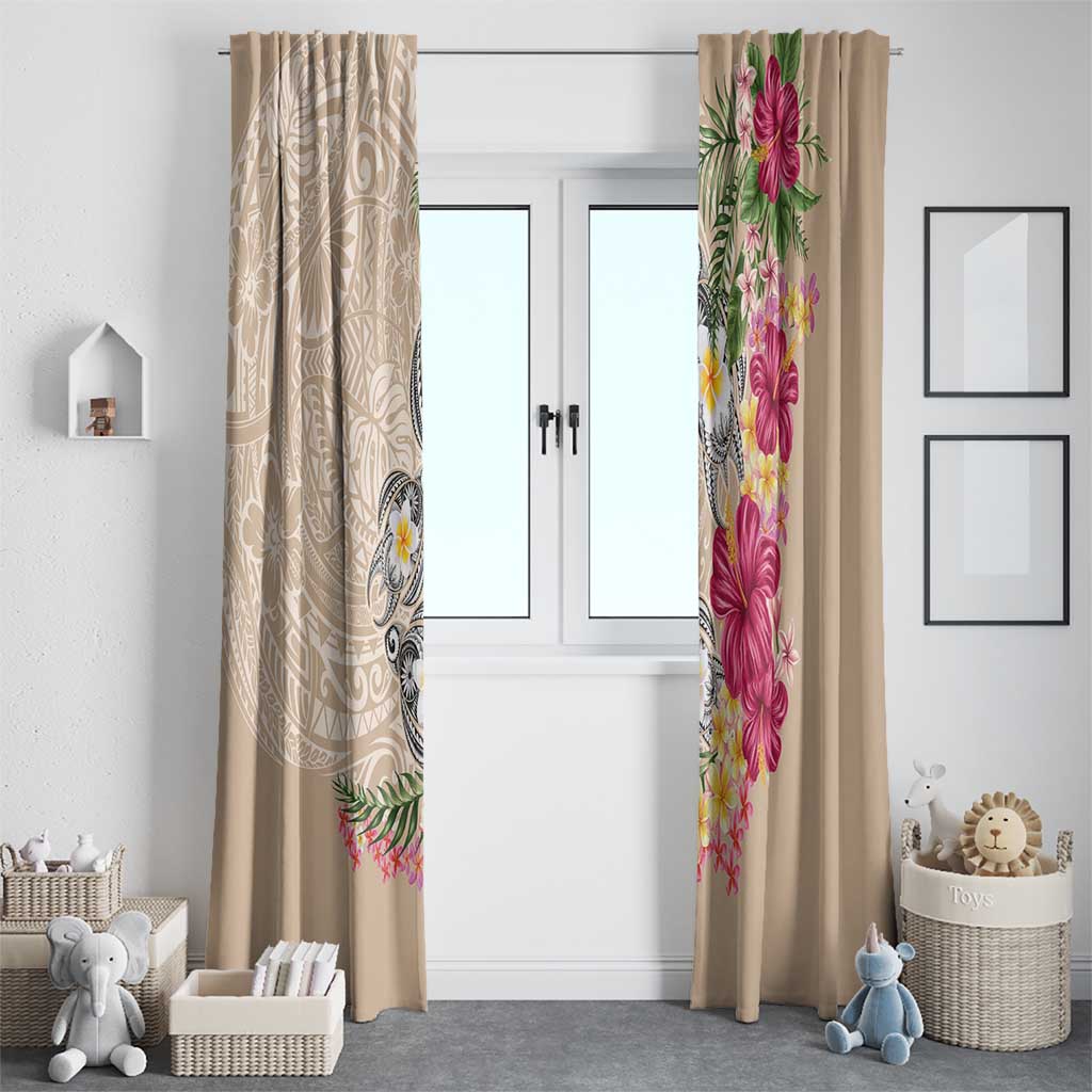 Hawaiian Tropical Flowers and Tribal Turtles Window Curtain Polynesian Art Motifs Beige Color LT03 - Polynesian Pride