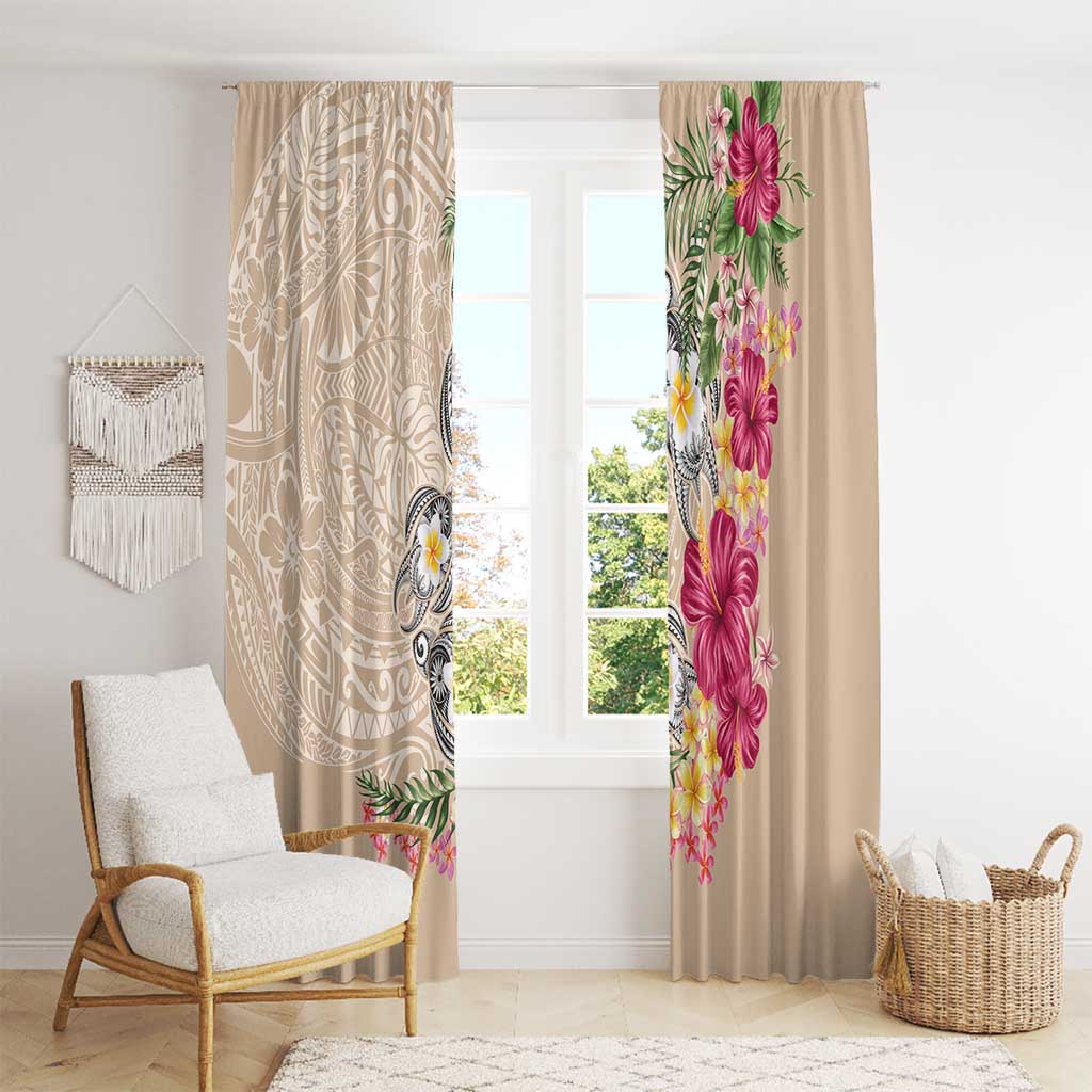 Hawaiian Tropical Flowers and Tribal Turtles Window Curtain Polynesian Art Motifs Beige Color LT03 - Polynesian Pride