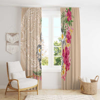 Hawaiian Tropical Flowers and Tribal Turtles Window Curtain Polynesian Art Motifs Beige Color LT03 - Polynesian Pride