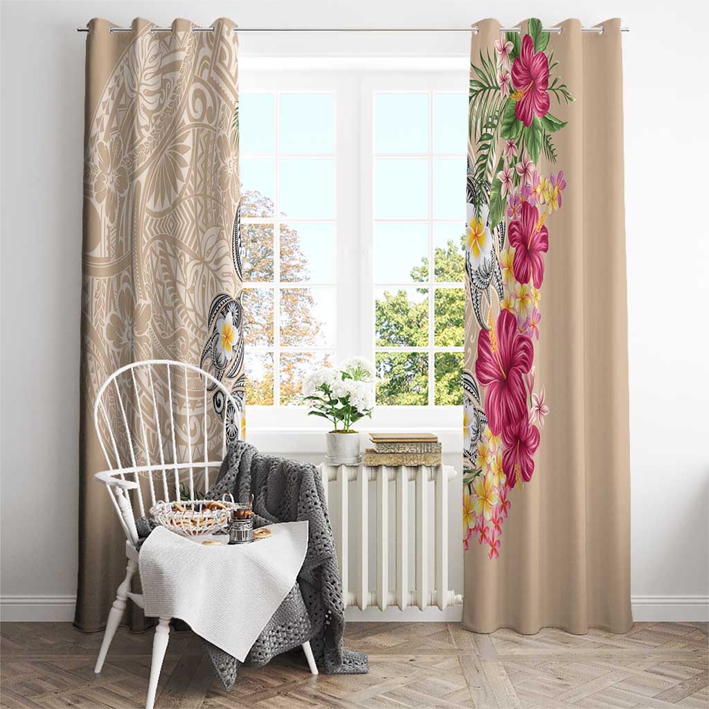 Hawaiian Tropical Flowers and Tribal Turtles Window Curtain Polynesian Art Motifs Beige Color LT03 - Polynesian Pride