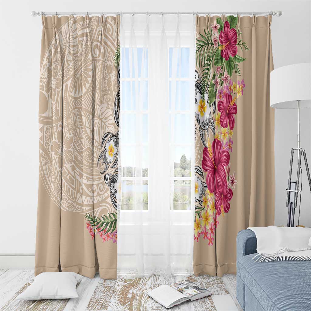 Hawaiian Tropical Flowers and Tribal Turtles Window Curtain Polynesian Art Motifs Beige Color LT03 - Polynesian Pride